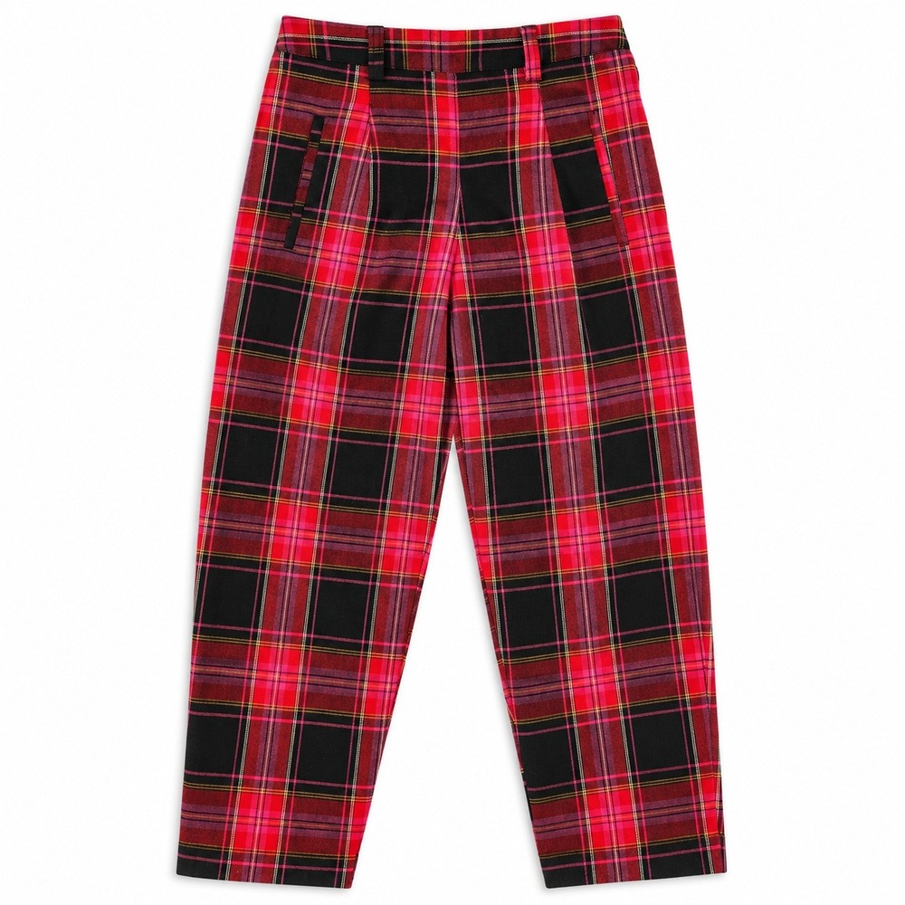 Pink Red Plaid High Waisted Tapered Trousers Pleated Tartan Gilmore Girls XS